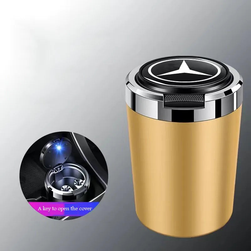 Car ashtray with blue LED light stainless steel liner for Mercedes Benz A B C E G W S Class GLA GLB CLC GLK GLS GLE CLA CLS EQE