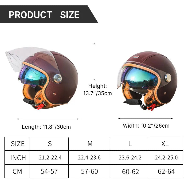 Brown Leather Original DOT ECE 3/4 Open Face Helmet MT Capacete Motorcycle Helmet JET Scooter Bike Half Helmets Cascos Para Moto