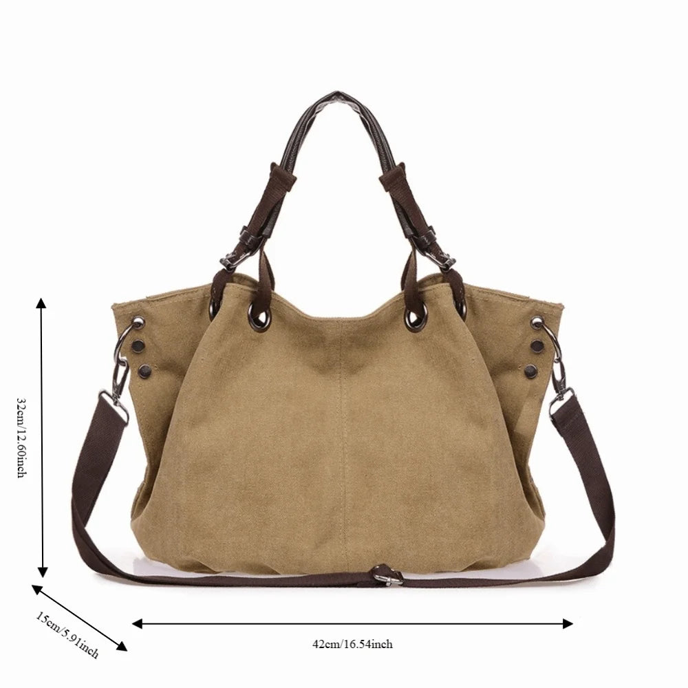 Fashion Large Capacity Canvas Crossbody Bag Durable Vintage Tote Bag Adjustable Strap Top Handle Shoulder Bag Commute