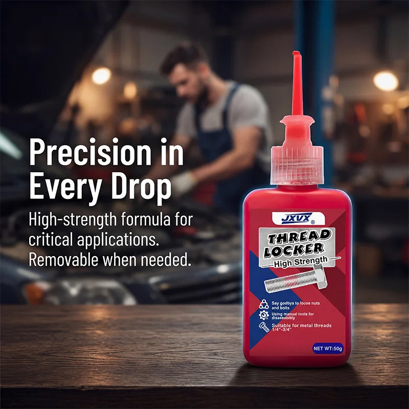 High-Strength Red Threadlocker, Nut and Screw Fastener, Adhesive for Screws with Airtight Sealing, Anaerobic Curing Fasteners, Metal Glue, Essential and Resistant Tool, 50g