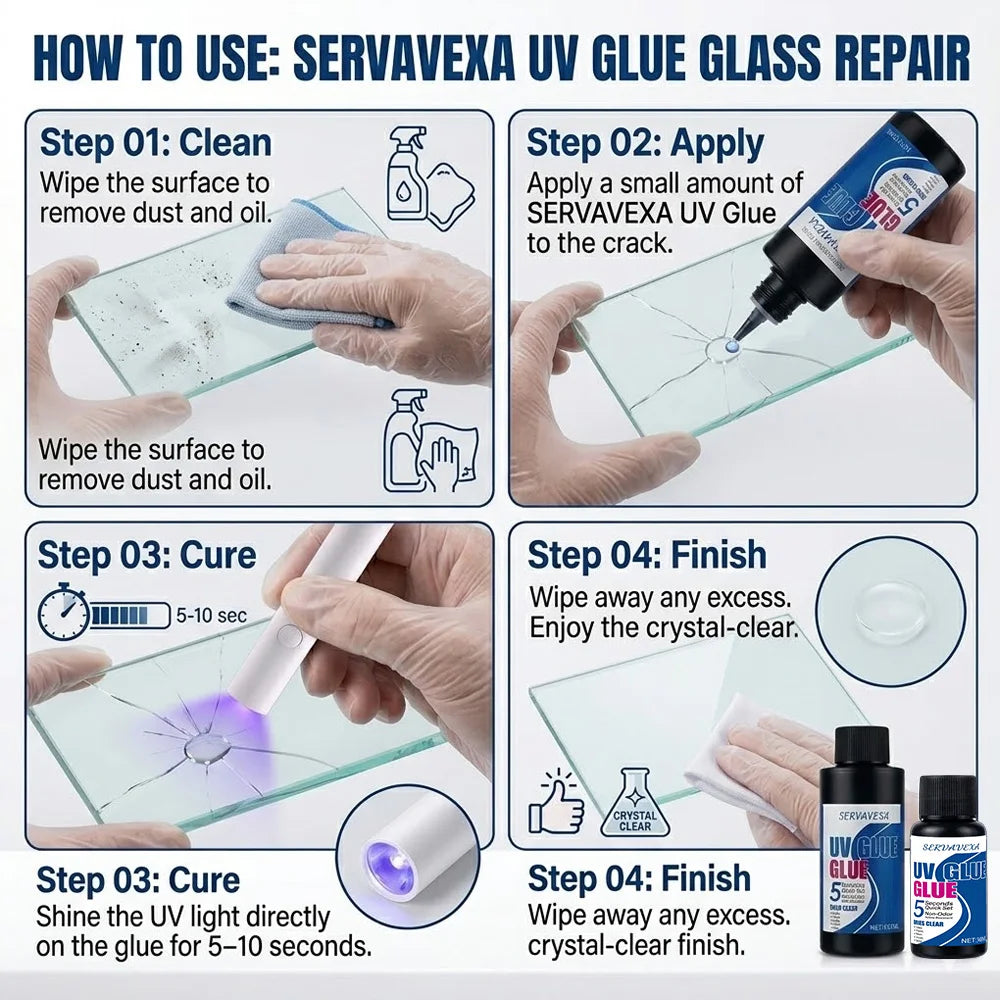 SERVAVEXA UV Glue 5s Quick Curing Resin Clear Hard Adhesive with UV Lamp Light for DIY Jewelry Making Craft Glass Metal Repair