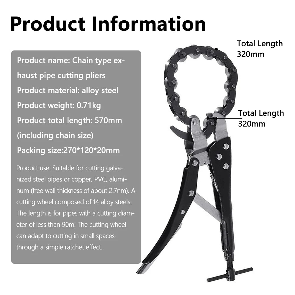 Exhaust Pipe Cutter Tool Chain Tube Cutter Lock-grip Pliers Pipe Wrench Tool Chain Exhaust Pipe Cutter with Multi Wheel Blade