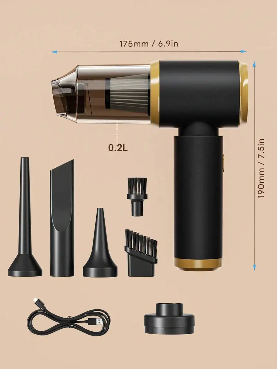 Portable Cordless Car Vacuum Cleaner Set, Includes Vacuum Cleaner And 7 Accessories, Multi-Nozzles For Car, Home, Office, Pet, S