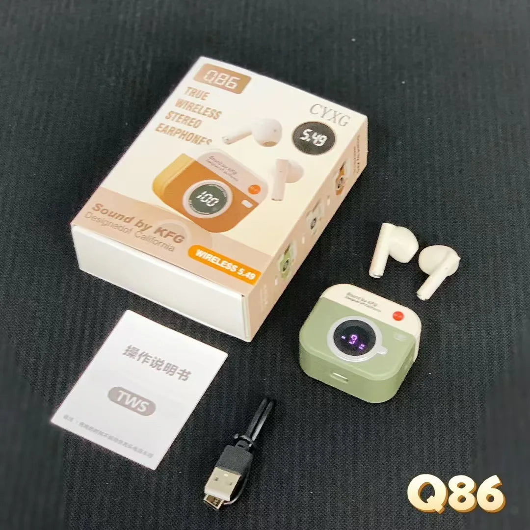 TWS Wireless Retro Earphone Sound By KFG ENC DT3 360°ACS 5.4 Bluetooth With Touch Control LED Power Display Sports Headset Gift