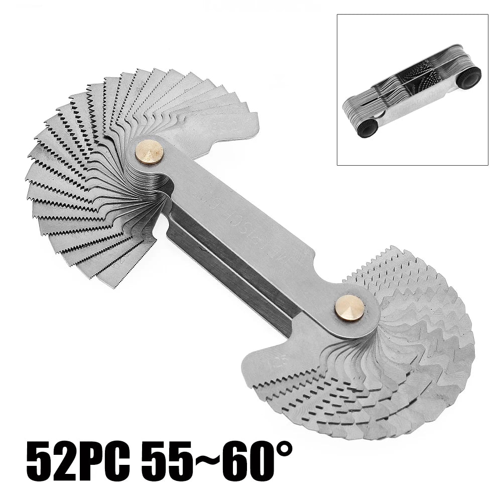 55-60 Degree Stainless Steel Screw Gauge Metric Inch US Thread Plug Gauge Gear Tooth Thread Pitch Folding Measuring Tool