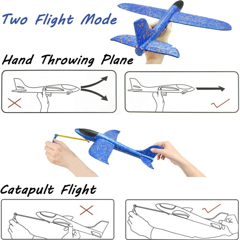 Rubber Band Launch Foam Airplanes 13.5" Throwing Plane Glider Outdoor Catapult Slingshot Plane Toy Flying Gifts for Kids