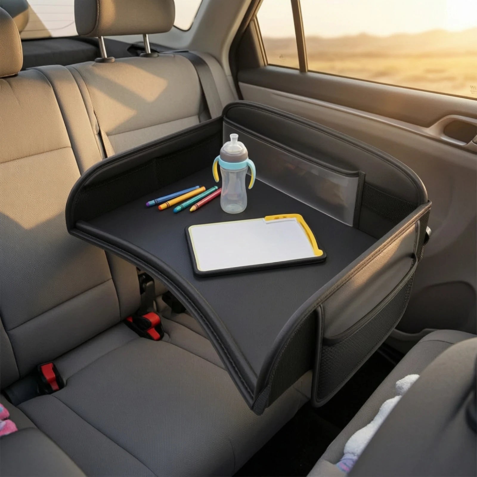 Car Back-Seat Tray Table Child-Friendly-Friendly in-Vehicle Activity Tray with Mesh Pockets Easy to Install Non-Slip