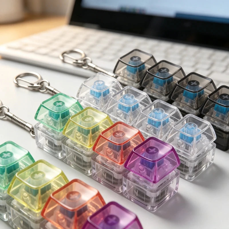  NEW Multi-choice Light Up Keyboard Keychain Crystal Clicker Fidget Toy Stress Relief Sensory Toy Portable Car Desk Decor Gift