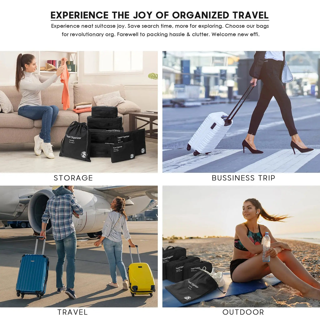7Pcs Set Travel Bag Organizer Suitcase Packing Cubes Cases Portable Wardrobe Luggage Clothes Shoe Storage Pouch Packing Cubes