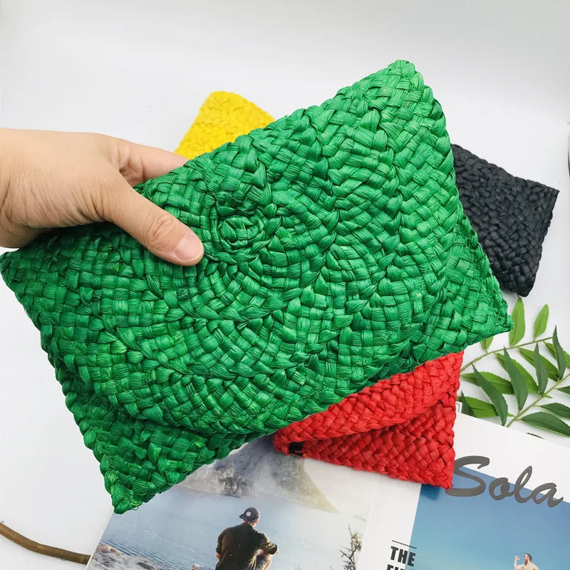 Fashion Corn Husk Handmade Women's Straw Bag Summer New Envelope Wallet Multi-color Beach Holiday Woven Bag Female Coin Purses