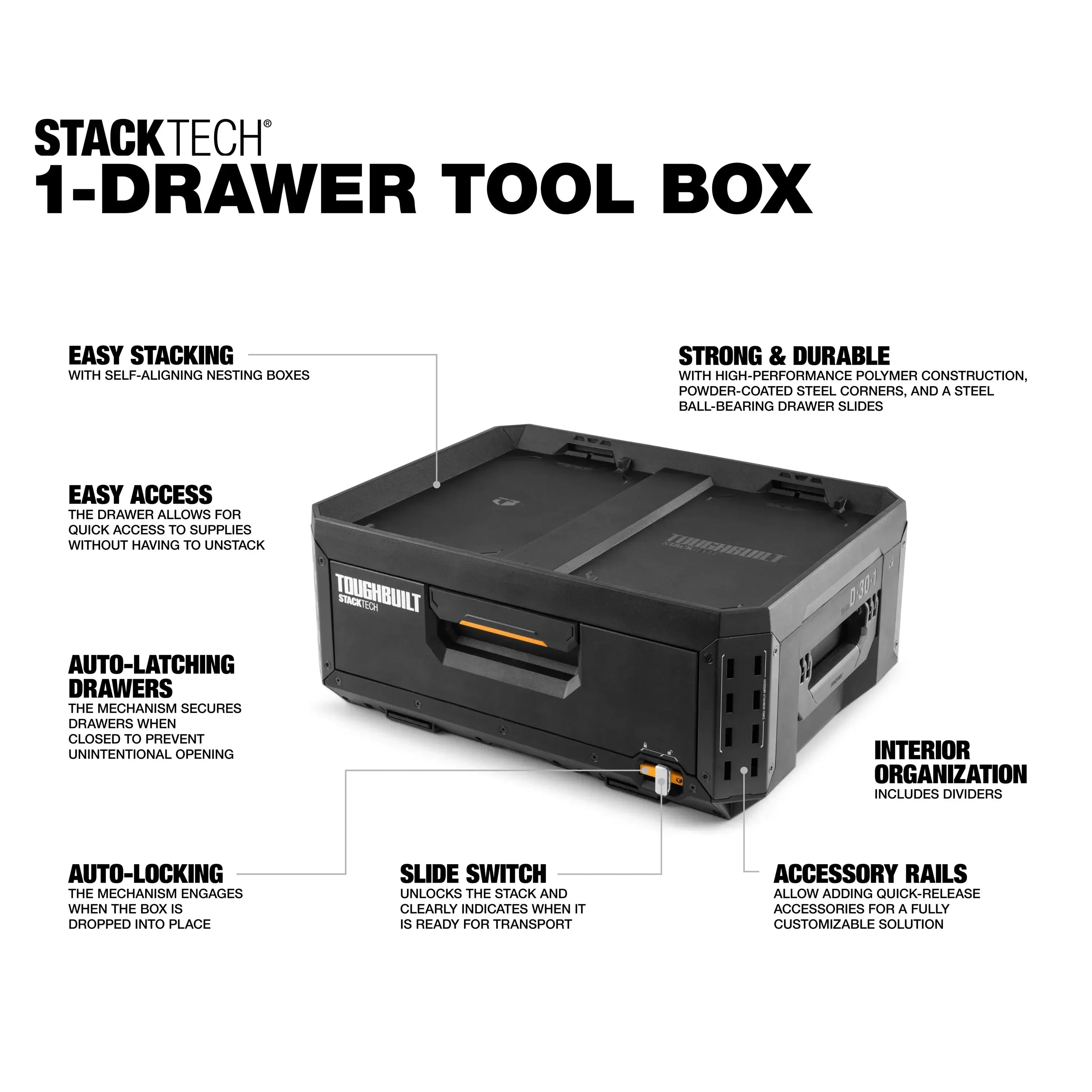 TOUGHBUILT STACKTECH Pull-out Toolbox Stacking Combination Hardware Parts Compartment Organizer Tool Accessories