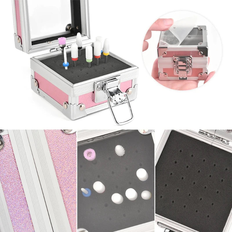 Portable Aluminum Alloy Mini Storage Box Multi Purpose Transparent Display Jewelry Box 25 Slots Grinding Head Storage Empty Case