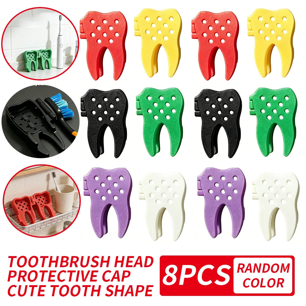 8PCS Portable Travel Tooth Shaped Toothbrush Head Protector, Hollow Ventilated Quick Drying Dust Shield Toothbrush Cap