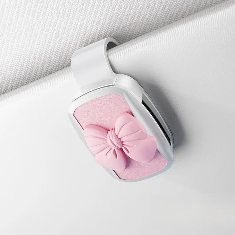 Car Glasses Clip Cute Bowknot Design Multifunctional Storage Holder For Sunglasses And Cards Mount On Car Sun Visor