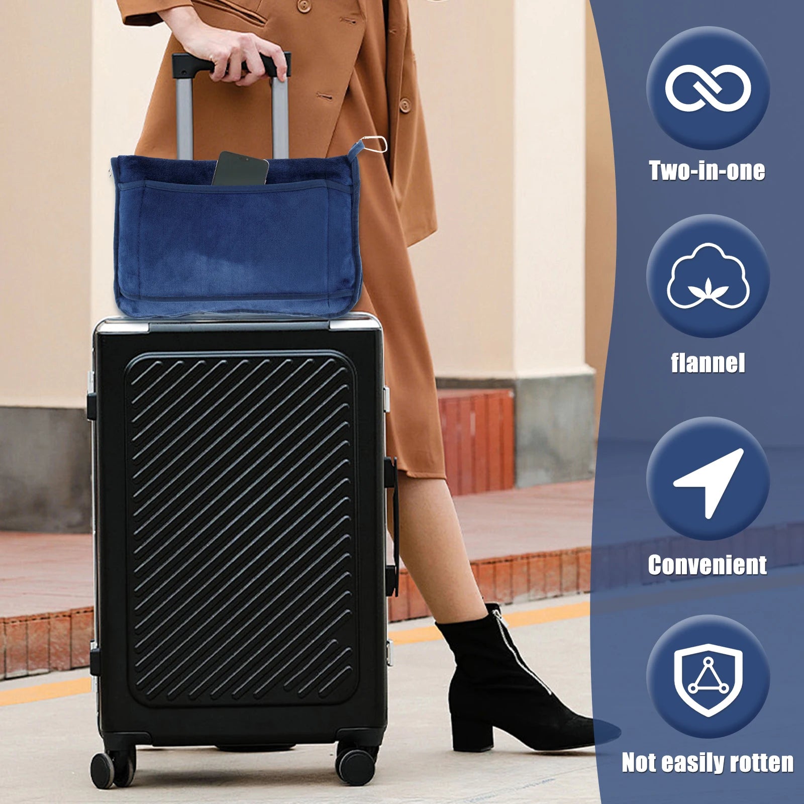 Portable Travel Blanket Soft Flannel Airplane Blanket Foldable 2 In 1 Travel Pillow and Blanket Set Plane Car Travel Accessory
