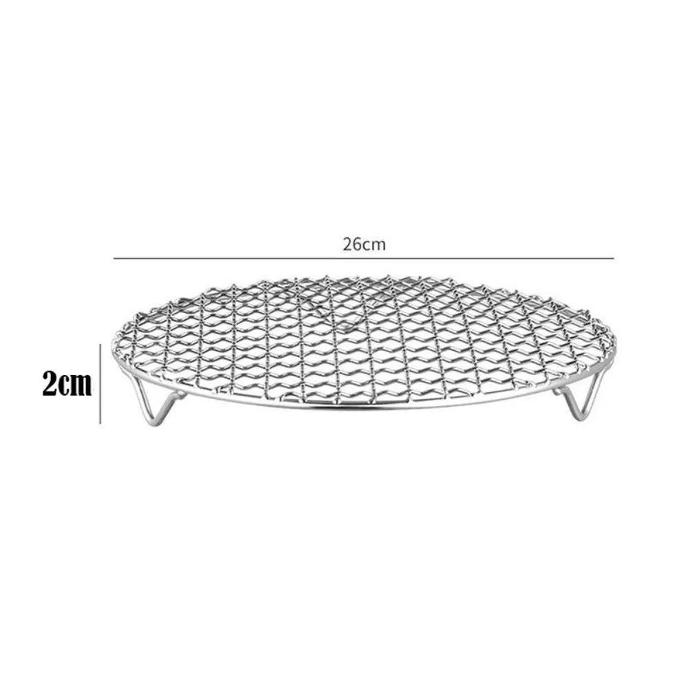 Portable Round Air Fryer Rack Stackable with Foot BBQ Net Stainless Steel Grid Grill Home Kitchen Oven Steamer Cooker