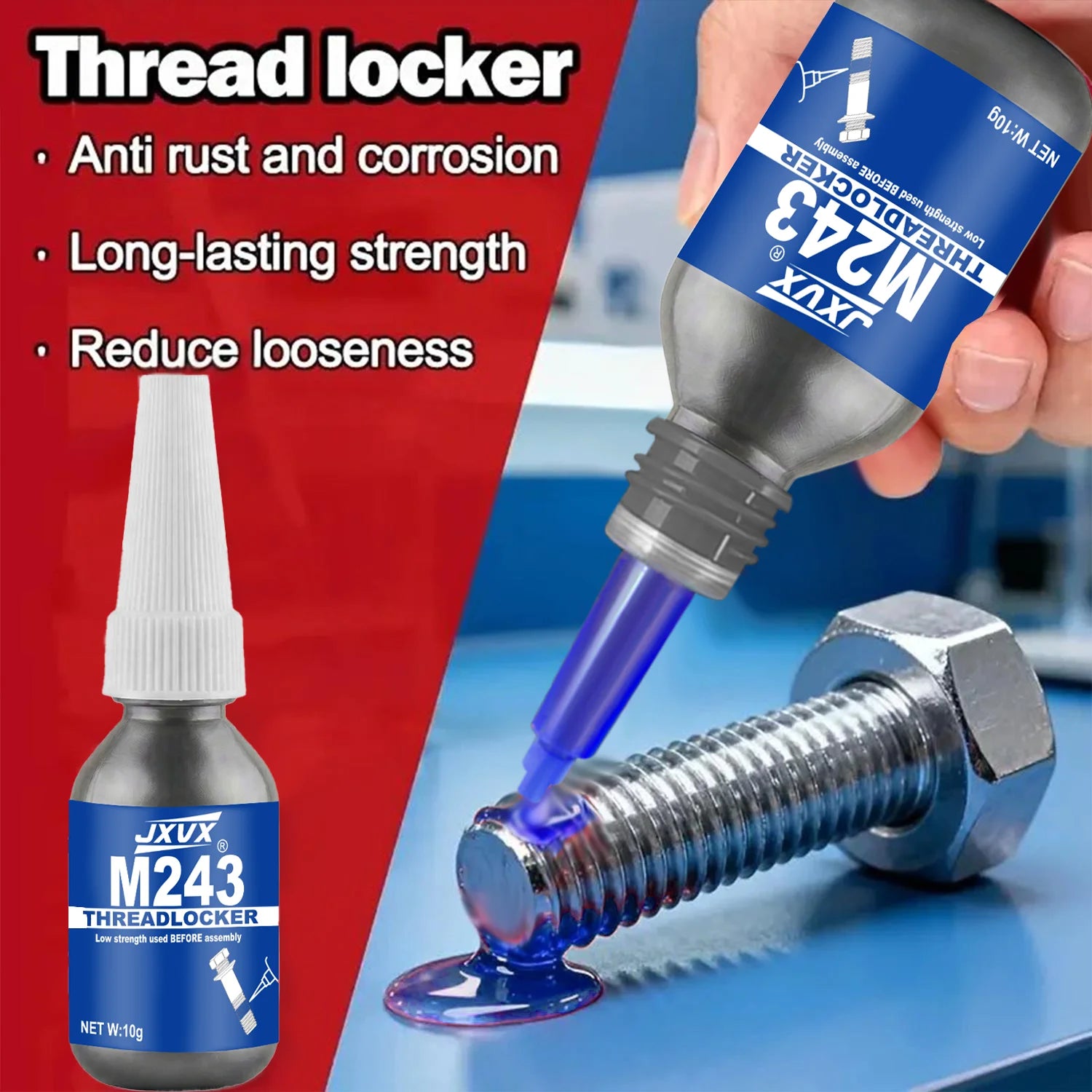 Blue Threadlocker 243 Nut and Bolt Fixer,Threadlocker Airtight Sealing Fixer Fasteners Anaerobic Glue for Metal,Screw Adhesive,A
