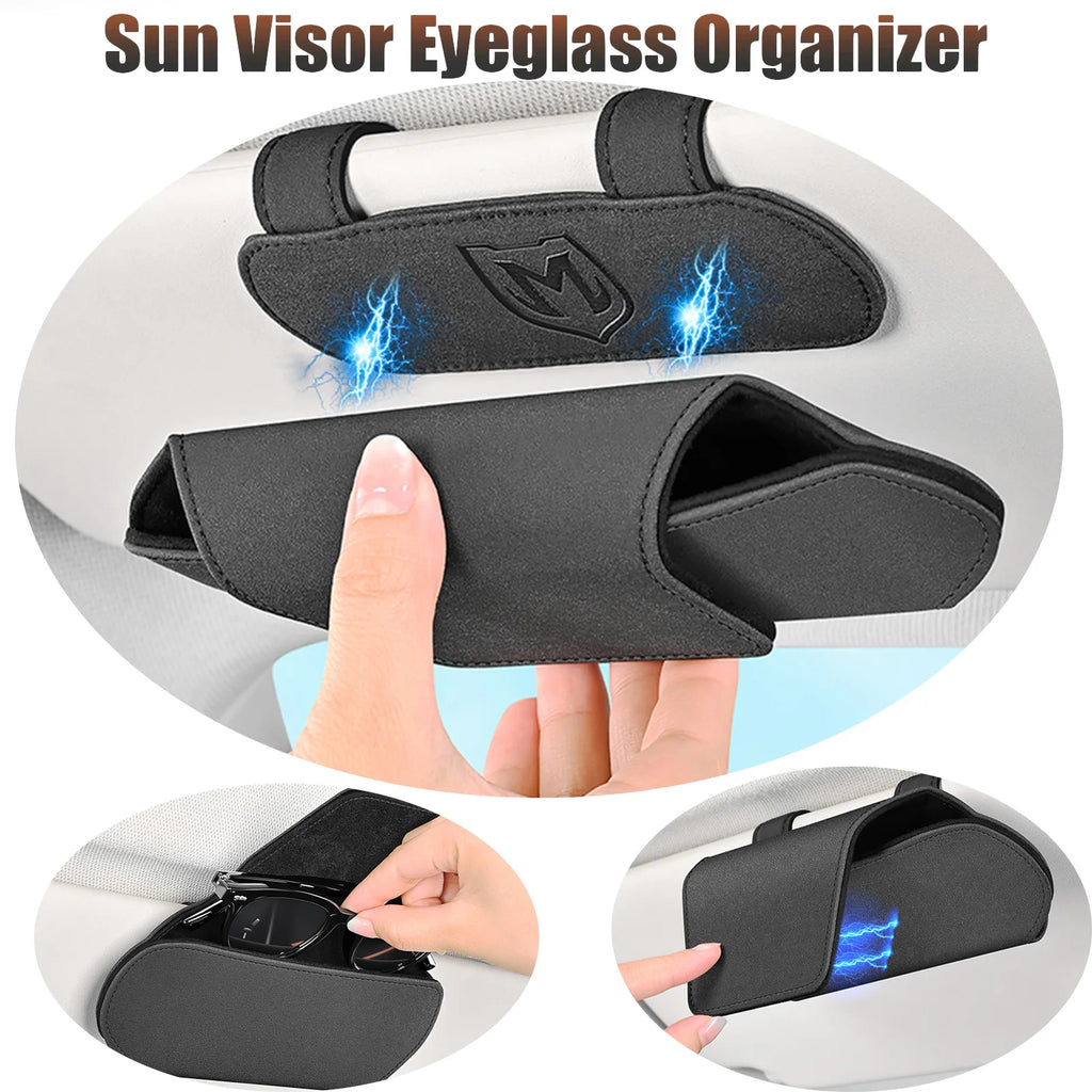 Luxurious Leather Car Magnetic Glasses Case Sun Visor Sunglasses Bag One-Hand Glasses Holder for Most Car Interior Accessories