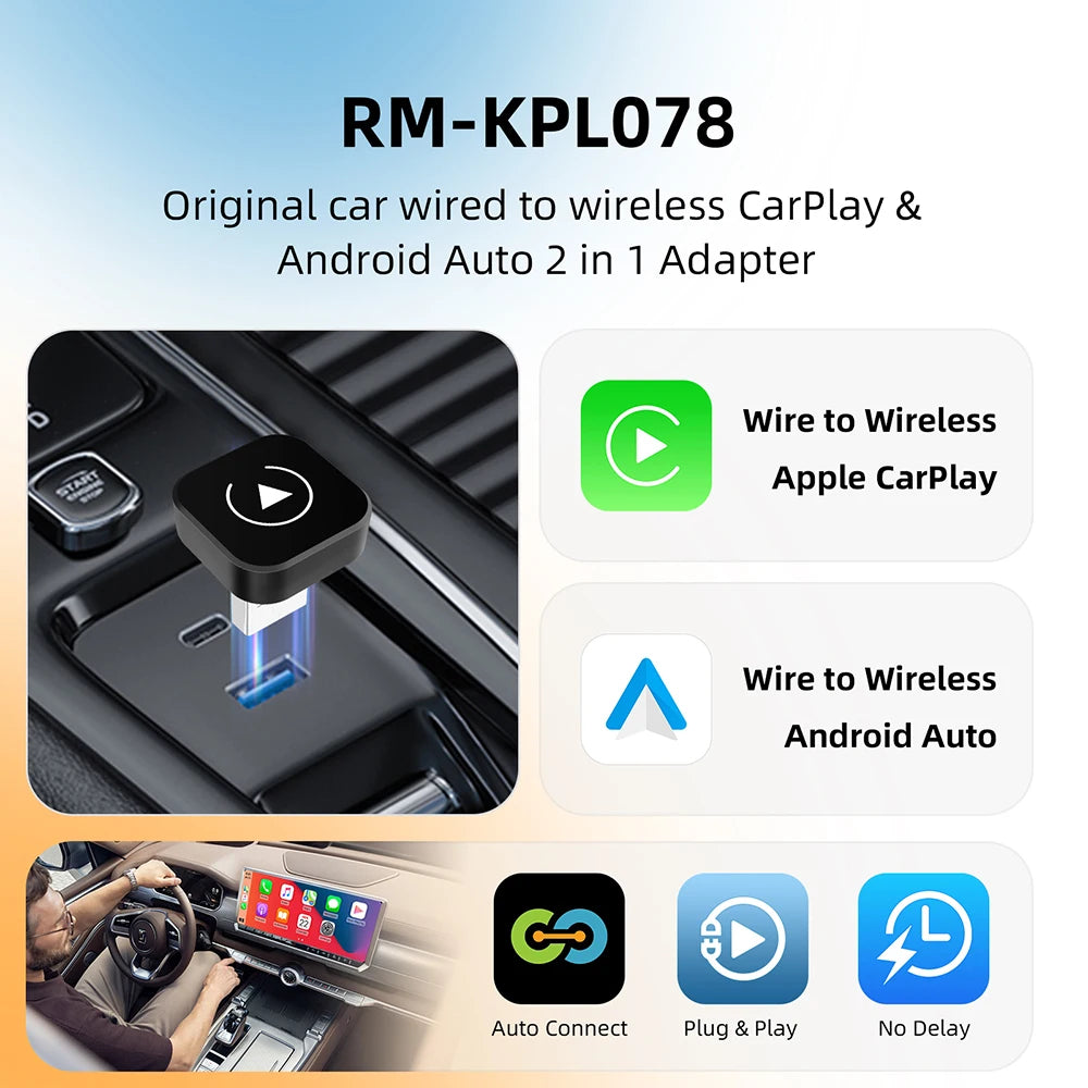 ANYFAR Wireless 2IN1 CarPlay Android Auto Wireless Adapter Plug And Play Dongle Bluetooth WiFi Fast Connect