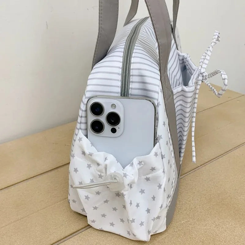 Women's Striped Star Print Shoulder Duffle Bag, Casual Handbag for Daily Outing Short Trip Gym