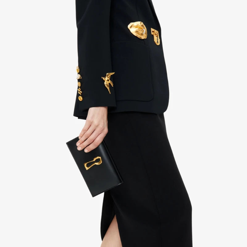 Luxury Keyhole Clutch Women 2026 Trend Fashion Elegant Party Wedding Bridal Purse New Black Faux Leather Gold Chain Shoulder Bag