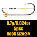B&U 5pcs Micro Jig Head Fishing Hooks Set 0.5g-4g Copper Head Mini Crank Jig Fishhook for Soft Worm Lure Fishing Accessories