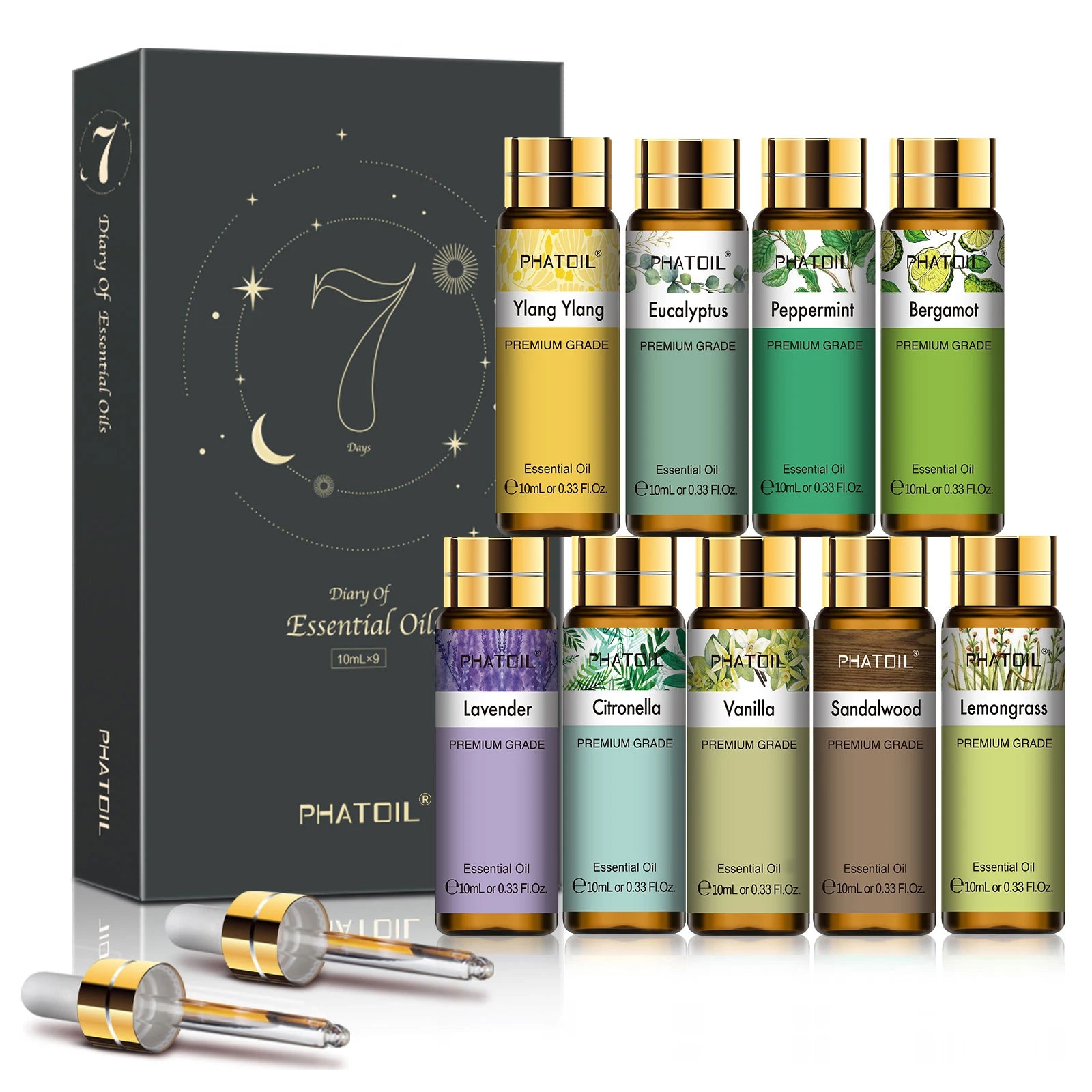 PHATOIL 1/9PCS Essential Oils Gift Set-10ml Pure Essential Oil For Diffuser Aromatherapy Candle Making Lavender Vanilla Oils