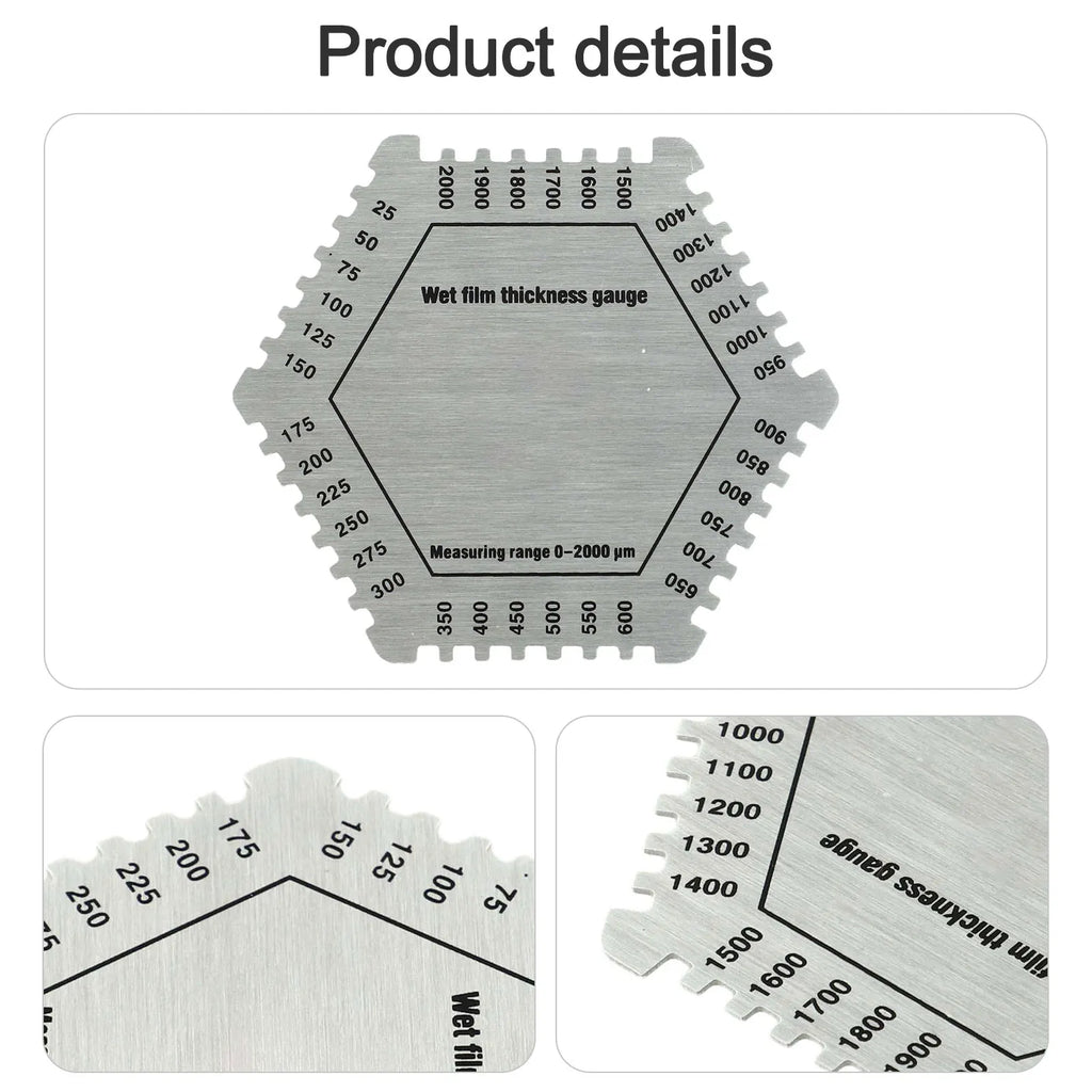 Hexagonal Wet Film Comb Gauge 25-2000um Stainless Steel Paint Thickness Meter For Construction Chemicals