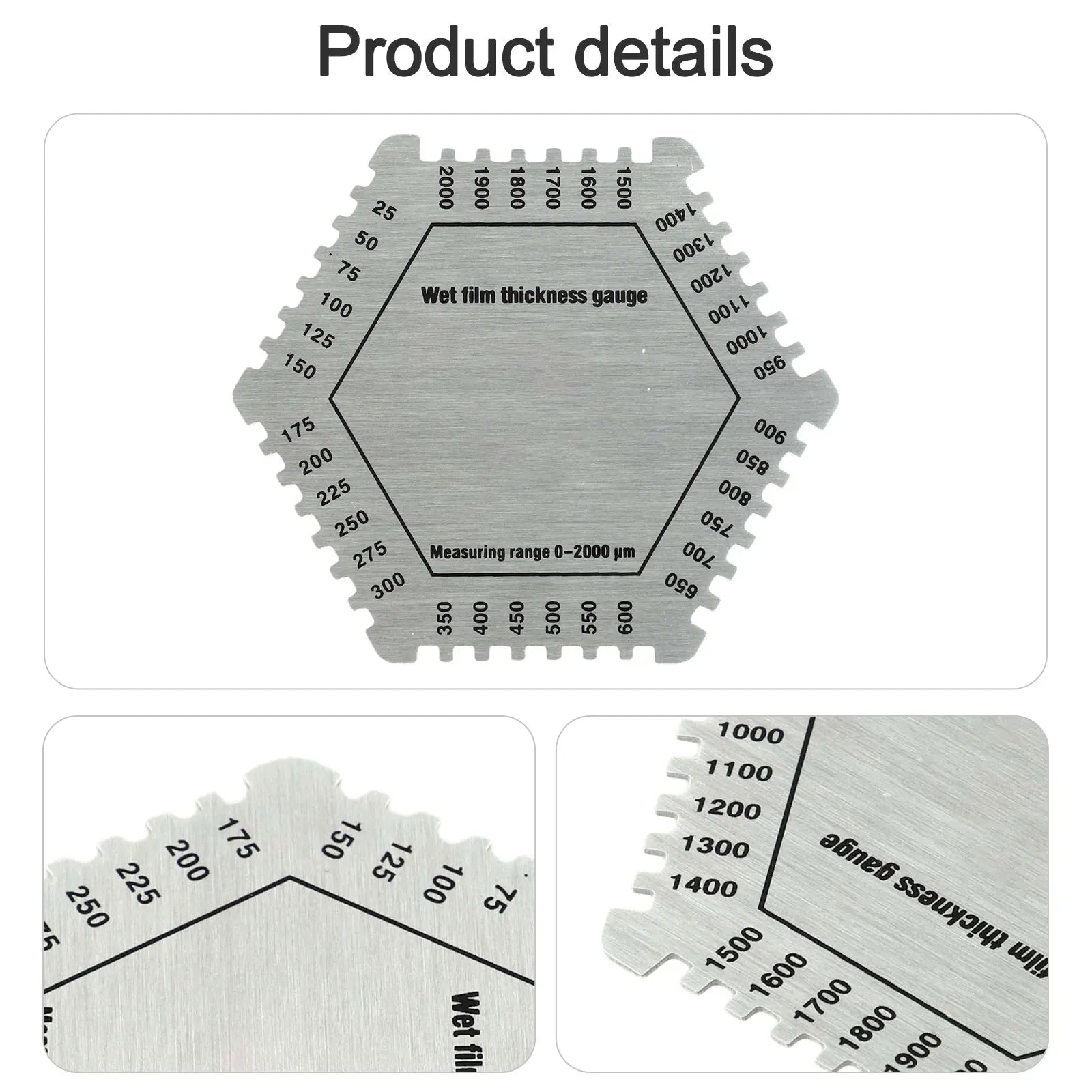 Hexagonal Wet Film Comb Gauge 25-2000um Stainless Steel Paint Thickness Meter For Construction Chemicals