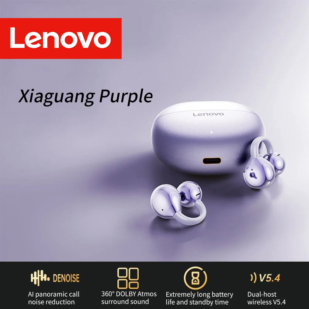 Lenovo TWS Lightweight Mini Earphones Dual Mic Noise Reduction Stereo Bass HD Call Comfortable Bluetooth Earbuds