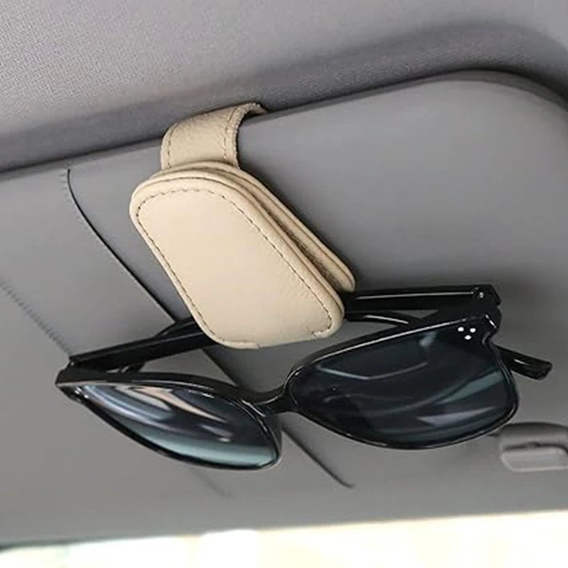 Car Sun Visor Glasses Clip Leather Car Sunglasses Holder Universal Eyeglasses Hanger Ticket Card Holder Car Interior Accessories