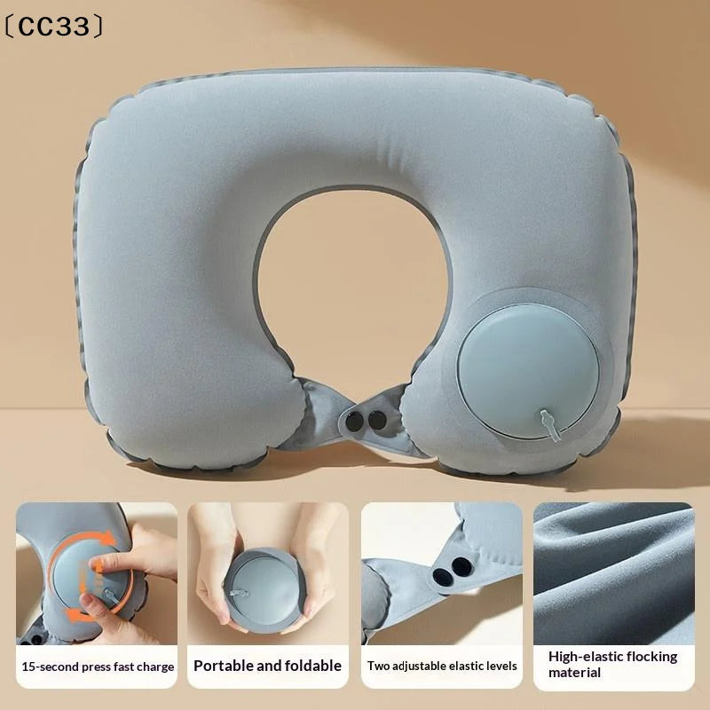 Flocking Inflatable Portable Neck Pillow That Can Be Stored And Self Filled Suitable For Outdoor Business Trips Camping〔CC33〕