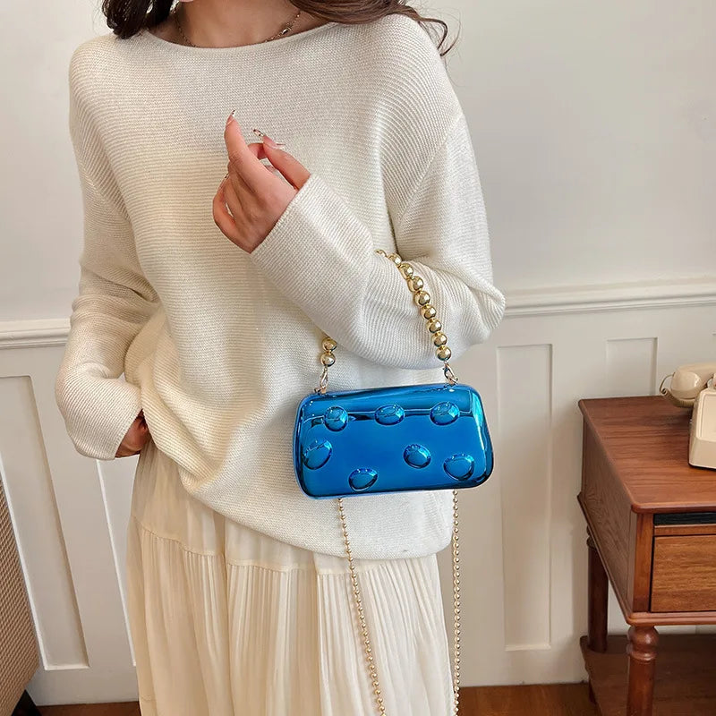 Personalized acrylic egg box bag 2026 new fashion glossy dinner bag women's beaded handbag