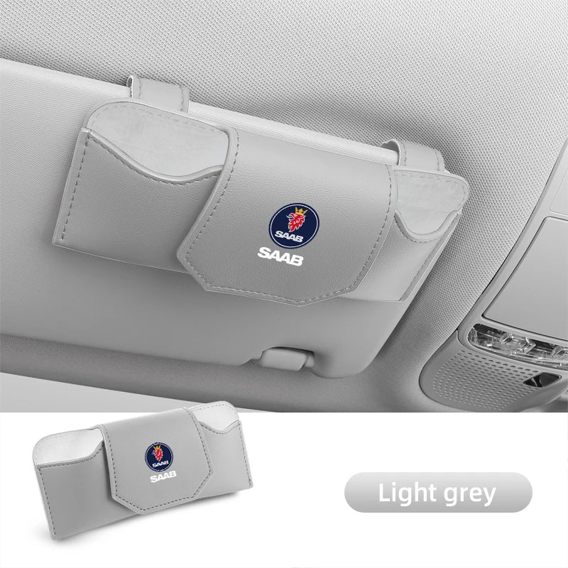 Magnetic Leather Storage Sunglasses Case Car Sun Visor Holder For SAAB Turbo X Monster 9-2X GT750 92 Sweden Decal