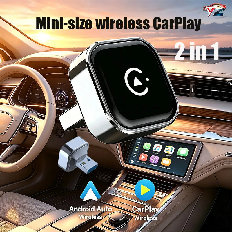 New Wireless CarPlay Adapter for Apple iPhone ＆Android Auto 2 in 1, Mini USB CarPlay Dongle Wirn with Fast Stable Connectio
