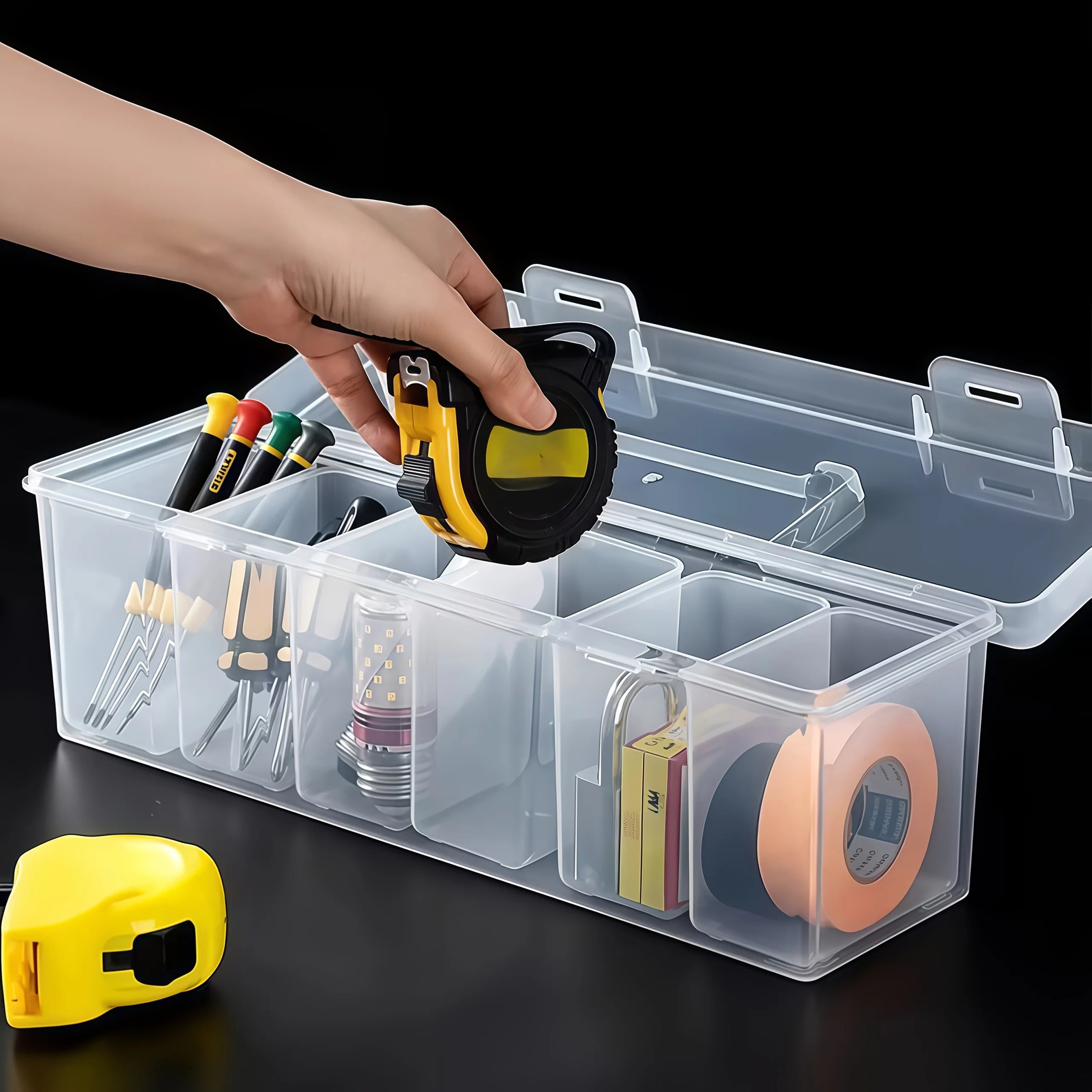 Professional 7-Piece Tool Organizer Set,Transparent Parts Storage with Dividers-Portable Case for Screws,Wrenches & DIY Hardware