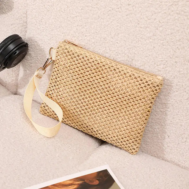 Women Clutch Bag Handmade Backpack Fashion Ladies Wristlet Girl Phone Colorful Straw Woven Coin Purse Beach Wallet Fresh Sweet