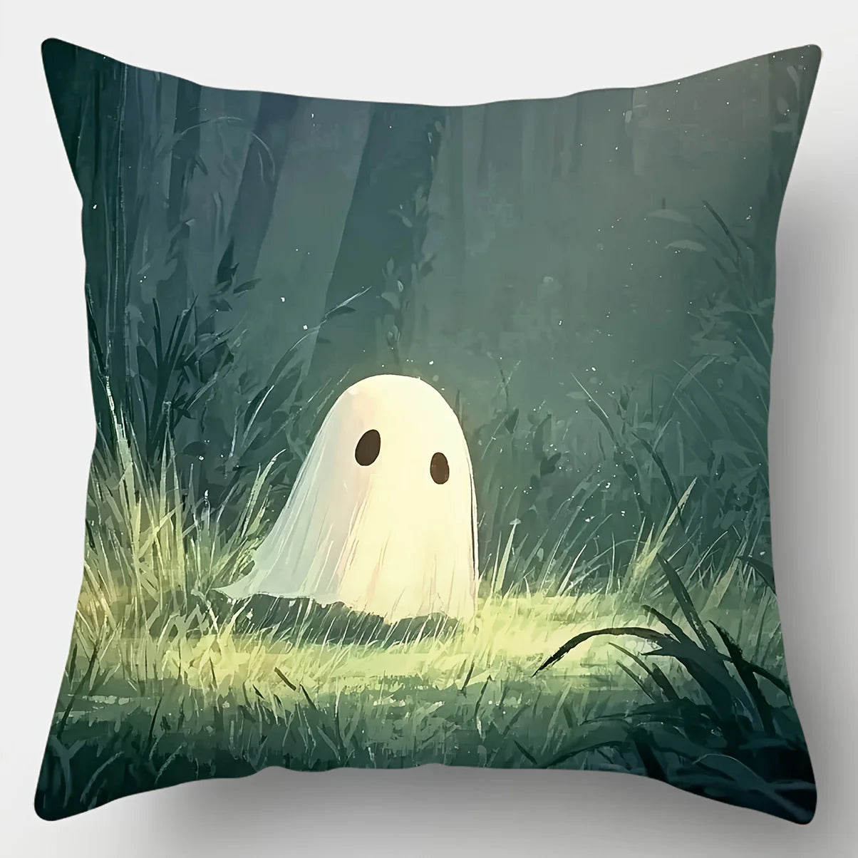 4-Piece 2D Printed Pillowcase Set – Cute Ghosts in Forest, Waterside, Swing & Tree Branch Scenes