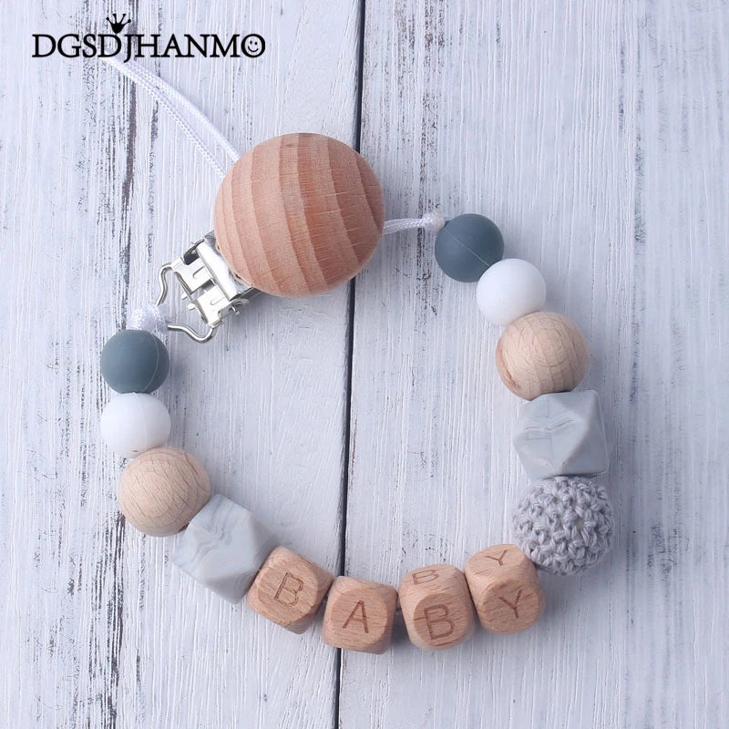 Baby Pacifier Clip Holder Free personalized name Food Silicone Teething With Newborn Gift Anti-drop Chain