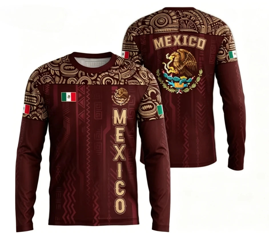 2026 Mexico Men's Fashion Sports Long Sleeve Moisture Absorbing Breathable Daily Street Fashion Versatile Quick Drying