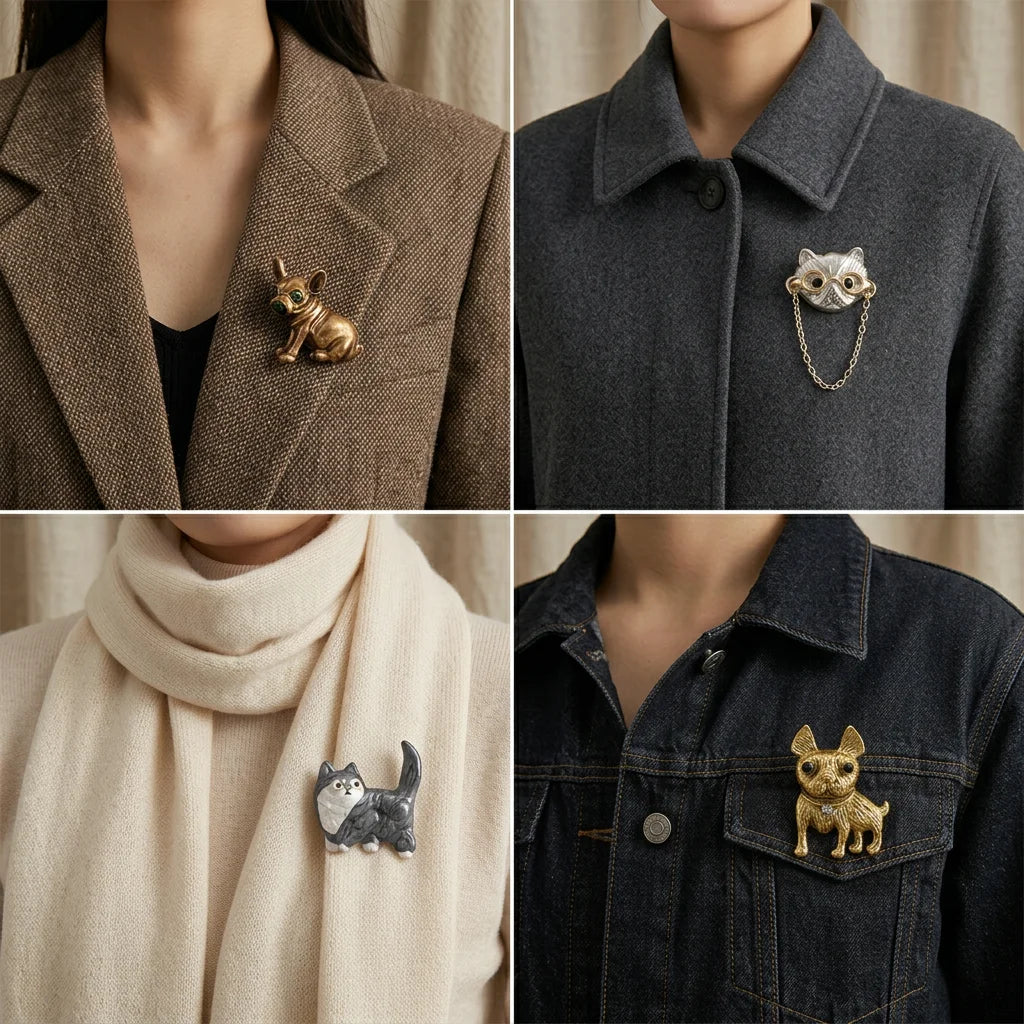 Classic Enamel Rhinestone Dog Brooches for Women Unisex Trendy Animal Pins Office Party Friend Funny Gifts Jewelry Accessories