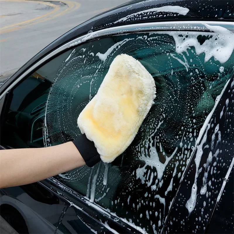 1/5 Pcs Soft Thickened  Imitation Wool Plush Car Wash Gloves Wiping Car Cleaning Mitt Double-faced Glove Car Washing Supplies