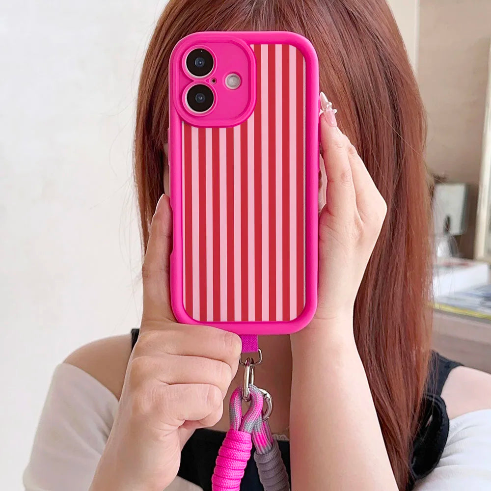 Lanyard Phone Case For Redmi Note 15 14 13 12 11 10 9 8 7 Pro Plus 14s 13C 12C 14C 9T 10C Stripe Pattern Wrist Chain Strap Cover