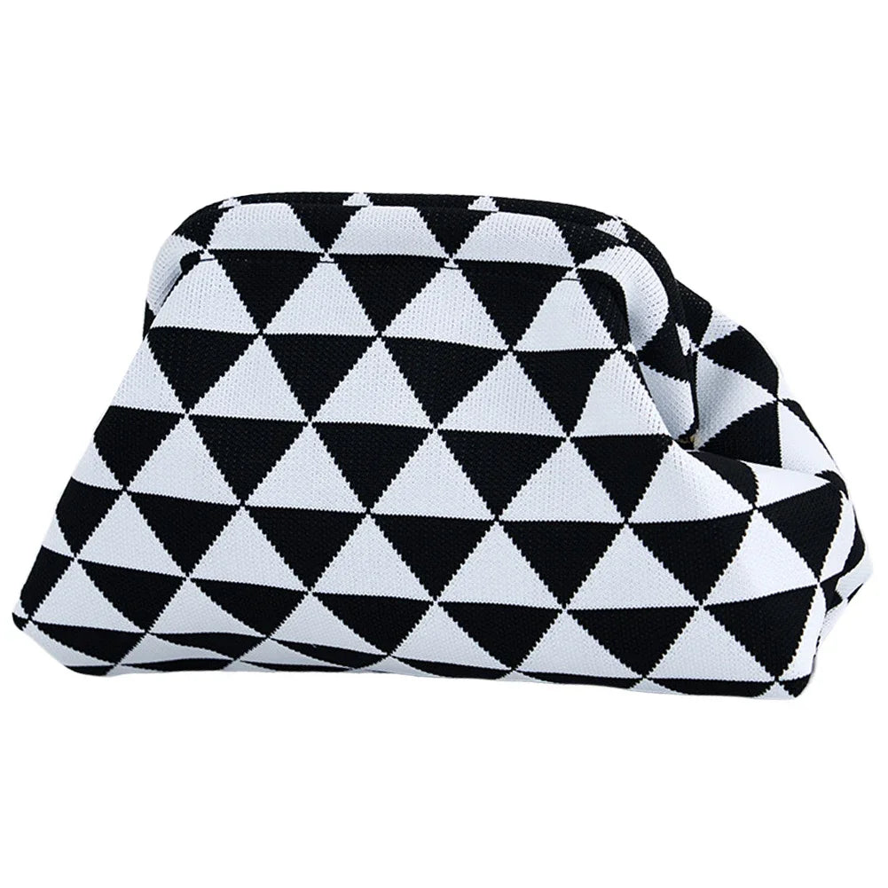 Summer Beach Clutch Bag for Women Woven Crochet Handbags Purses Knitting Dumpling Clutch Ruched Cute Cloud Casual Colorblock Bag
