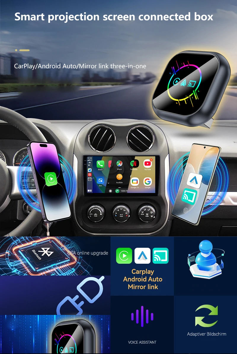NEW 2026 Upgrade 3-in-1 Wireless Carplay Mirror Link Adapter Instant Wired to Wireless Conversion Plug & Play for Wired Carplay