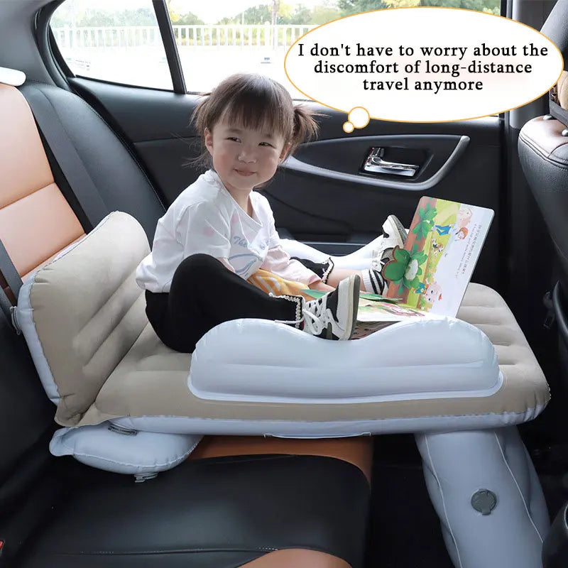 Infant Inflatable Mattress Kids Car Rear Car Mat Foldable Airplane Mattress Outdoor Travel Thickened Flocking Air Mattress