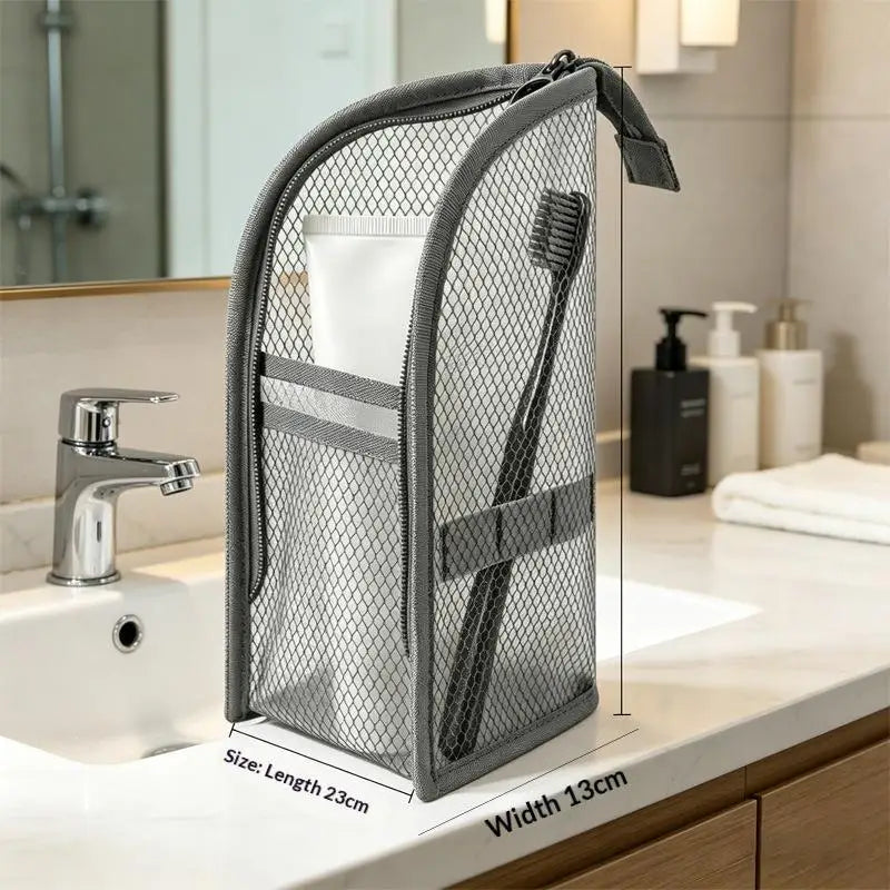 [CL]Breathable Mesh Travel Toiletry Bag With Stand Up Design Storage Pockets For Vacation Business Trip
