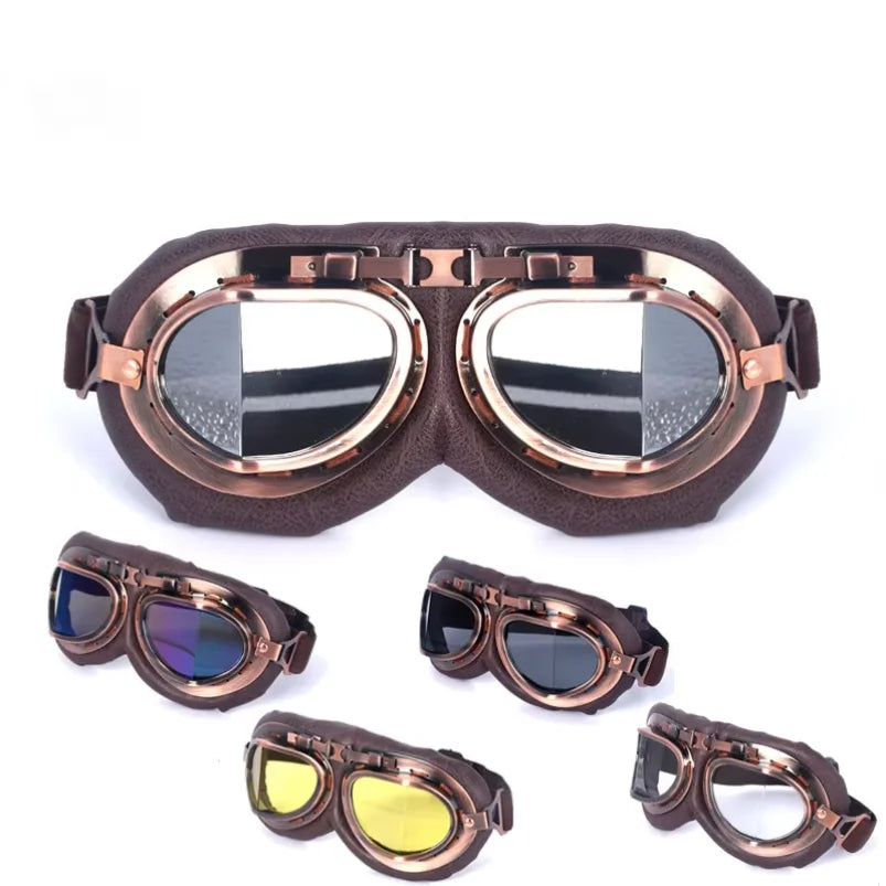 Vintage Leather Motorcycle Dirt Bike Goggles Pilot Motorbike Retro Jet Helmet Eyewear Glasses Outdoor Sports Goggle Glasses