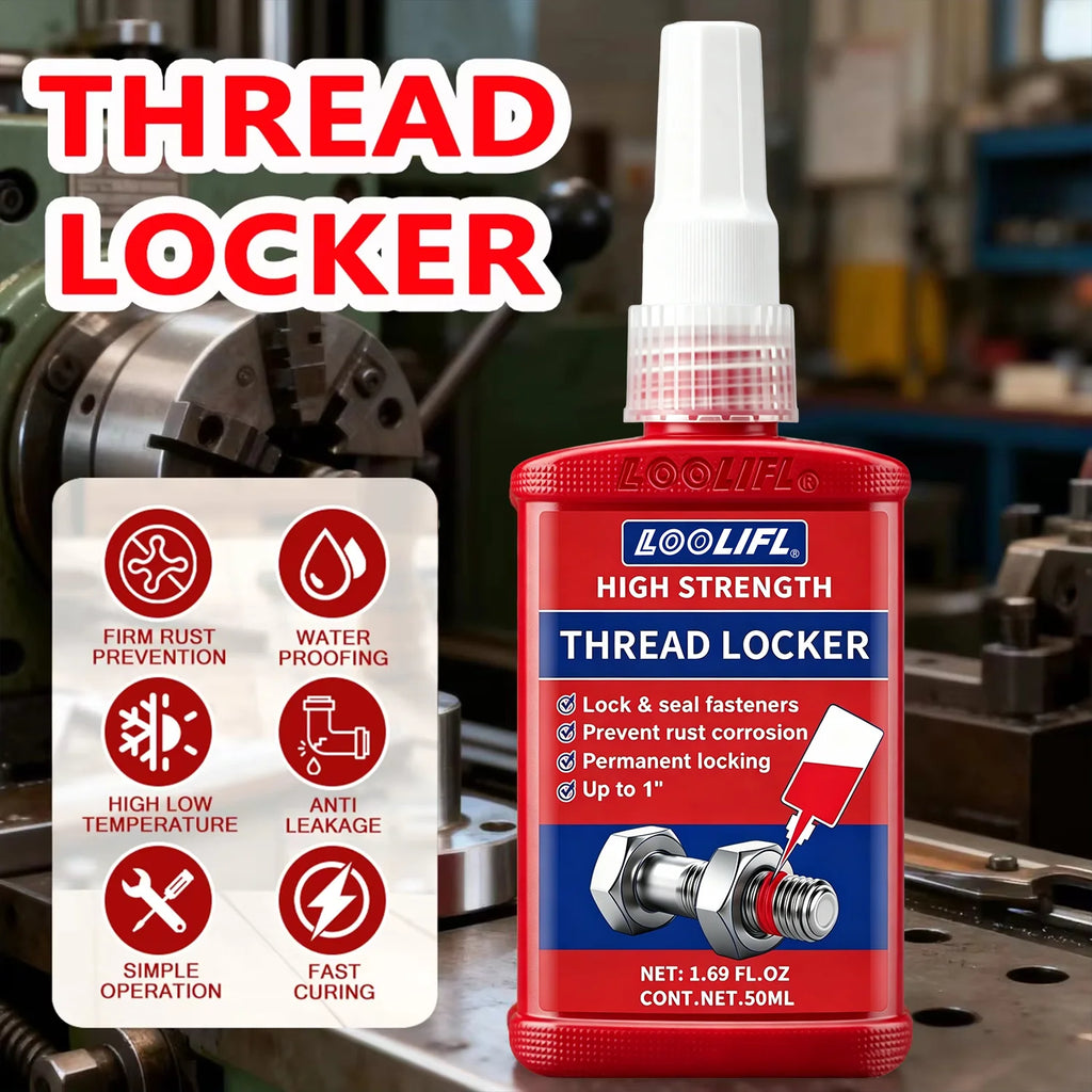 LOOLIFL 271 Red Thread Locker High Strength Removable Screw Lock Glue, Anti-Vibration Anti-Rust Sealant Metal Fasteners Bolts