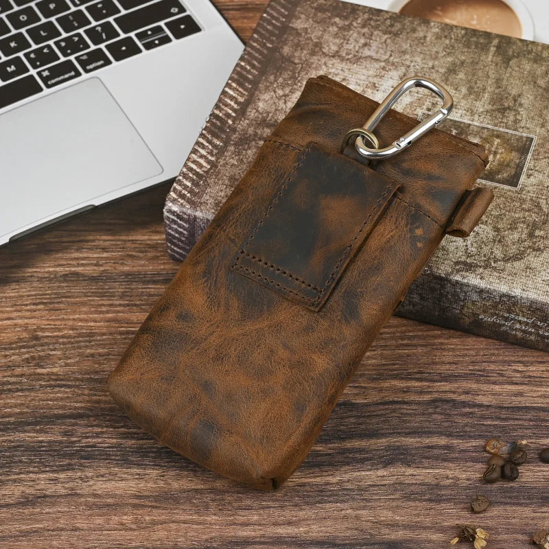 Mad  Leather New Men's Waist Bag Simple Vertical Mobile Phone Bag Trendy  Bar Leather Bag Top Layer Cowhide Belt